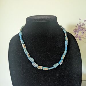 Elegant Blue Beaded Shell Necklace